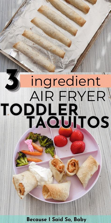 Easy Cheesy 3 Ingredient Baked Taquitos Toddler Mexican Food, Lunch Toddler Ideas, Easy Toddler Lunches For Daycare, Make Ahead Toddler Meals, Quick Toddler Meals, Easy Toddler Dinner, Daycare Snacks, Toddler Dinners, No Heat Lunch