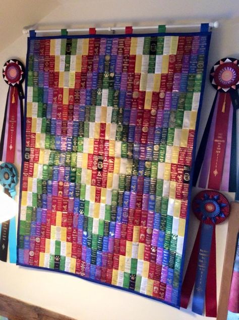 Ribbon quilts Show Ribbon Quilts, Horse Ribbon Quilt, Displaying Ribbons Awards, Award Ribbon Crafts, 4h Ribbon Display, Horse Show Ribbon Crafts, Show Ribbon Crafts, Dog Show Ribbon Display Ideas, 4h Ribbon Display Ideas