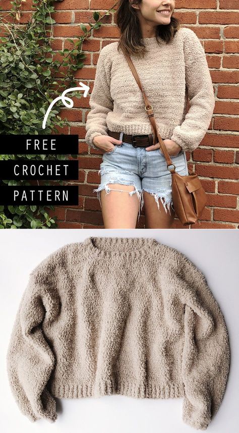 Cropped Crochet Sweater, Crochet Sweater Free, Crochet Sweater Pattern Free, Mode Crochet, Crochet Bolero, Sweater Crochet, Cropped Pullover, Cloud Nine, Crochet Clothes Patterns