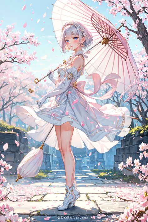 "Embrace Spring's Serenity: Discover our pastel pink dress collection, perfect for cherry blossom moments. Let the magic of soft petals and tranquil scenes inspire your style. Shop now for a touch of spring elegance! 🌸✨" Anime Spring Aesthetic, Cherry Blossom Princess, Spring Anime, Anime Spring, Planet Aesthetic, Anime Cherry Blossom, Enchanted Characters, Anime White, Pastel Pink Dress