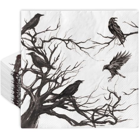 Silhouette Tree, Halloween Silhouette, Dinner Party Decorations, Crow Bird, Decorative Napkins, Halloween Silhouettes, Halloween Party Supplies, Dessert Decoration, Tree Silhouette