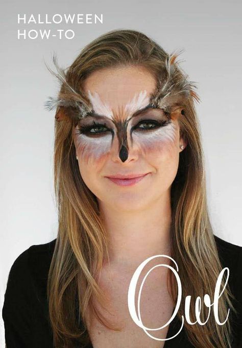 owl%20makeup-jpg Woodland Costumes, Owl Makeup, Maquillage Halloween Simple, Halloween Makeup Tutorial Easy, Owl Tutorial, Halloween Make-up Looks, Animal Makeup, Owl Costume, Face Painting Tutorials