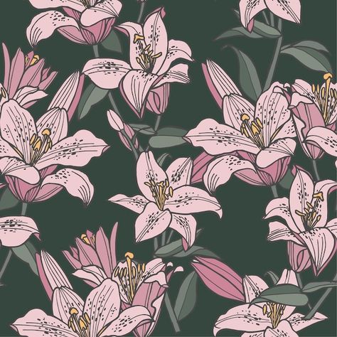 Illustration seamless floral pattern. li... | Premium Vector #Freepik #vector #vintage-rose #lily-flower #lily #vintage-flowers Lilly Illustration Flowers, Cosmetics Packaging, Capstone Project, Flower Illustrations, Lily Pattern, Seamless Floral Pattern, Flowers Background, Lily Flowers, Rose Lily