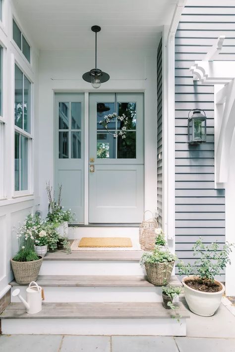 Light Blue Front Door Colors, Interior Front Door Color Entryway, Light Blue Front Door, Interior Front Door Color, Blue Front Door Colors, Gray Houses, Best Front Door Colors, Interior Front Door, Front Door Ideas