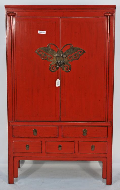 BK0009Y-Antique-Red-Lacquered-Chinese-Cabinet | by Silk Road Collection Chinese Lacquer Furniture, Red Lacquer Furniture, Red Cabinet, Wedding Cabinet, Chinese Cabinet, Lacquer Furniture, Asian Furniture, China Furniture, Chinese Furniture