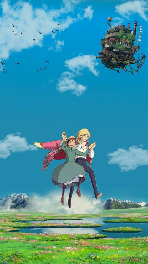 Homescreen Wallpaper Studio Ghibli, Studio Ghibli Wallpaper Howls Moving Castle, Howl Wallpaper Studio Ghibli, Howl Wallpaper, Ghibli Wallpaper Aesthetic, Howl's Moving Castle Wallpaper, Studio Ghibli Wallpapers, Ghibli Wallpapers, Gibli Studio