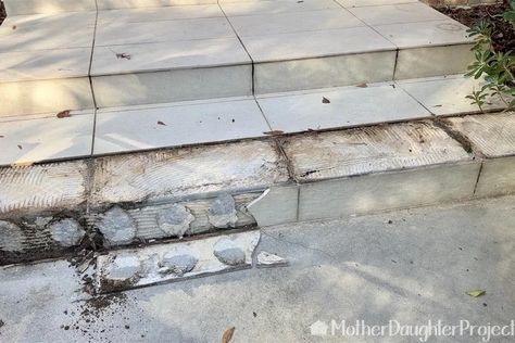 How to Fix Loose Outdoor Tile : 6 Steps (with Pictures) - Instructables Outdoor Step Tiles, Outside Tiles, Tile Steps, Outdoor Tile, Porch Tile, Wet Dry Vac, Short Stools, Tile Stairs, Outdoor Steps