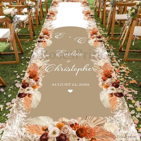 Terracotta Wedding Aisle Runner Boho Tropical Personalized | Etsy Personalized Wedding Aisle Runner, Isle Runners, Personalized Aisle Runner, Orange Wedding Decorations, Wedding Aisle Runner, Orange Wedding Themes, Beach Wedding Aisles, Bohemian Beach Wedding, Palm Wedding