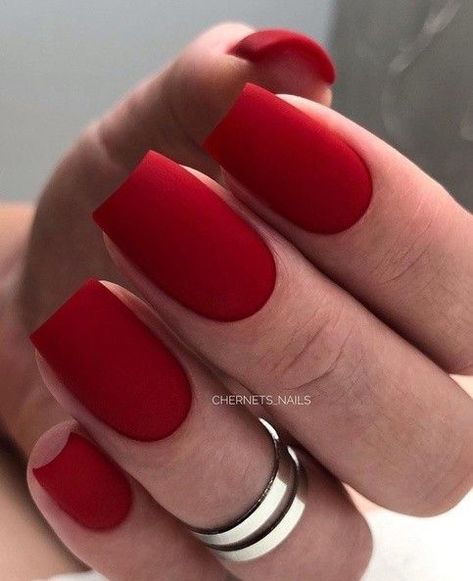 Mate Red Nails Design, Red Nails Matte And Gloss, Matte Cherry Red Nails, Matte Red Pedicure, Red Nail Matte, Bright Red Matte Nails, Red Matte Nails With Glossy Tips, Mate Red Nails, Matt Red Nails Design