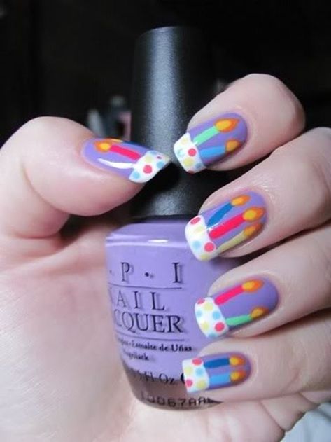 birthday-candles-nail-art Candle Nail Art, Candle Nails, Birthday Cake Nails, Cake Nails, Rockabilly Nails, Birthday Nail Art, Birthday Nail Designs, Nails Opi, Nail Design Inspiration