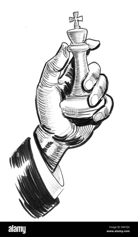 Download this stock image: Hand holding a piece of chess. Ink black and white drawing - RW1FJ3 from Alamy's library of millions of high resolution stock photos, illustrations and vectors. King Drawing, Ordinary Life, White Drawing, Black And White Drawing, Hand Holding, Chess, Line Drawing, High Resolution, Stock Images