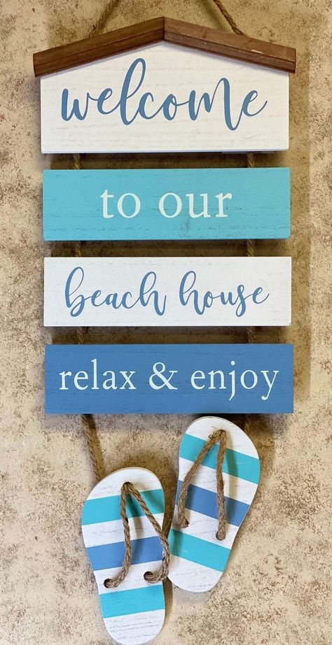 Welcome Beach Sign, Beach Cricut Projects, Beach Wood Crafts, Poolhouse Bathroom, Rustic Beach House Decor, Beach House Decor Diy, Tiny Beach House, Beach Wood Signs, Otter Pup