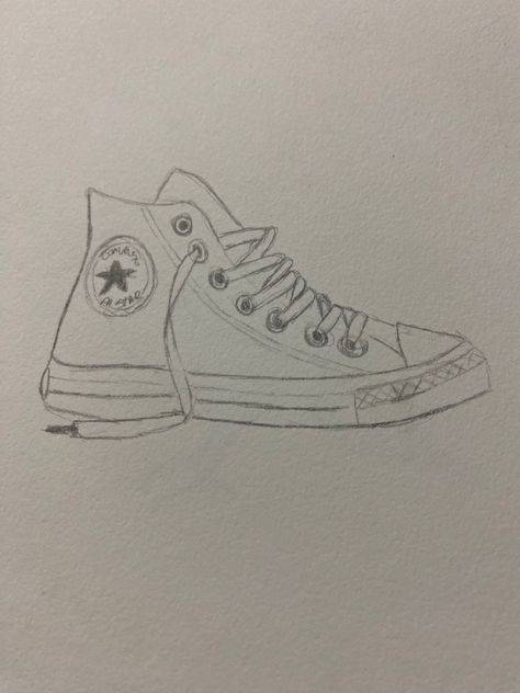 Art Ideas Sketches Easy, How To Draw Converse, Shoe Drawings Converse, Art Sketches Pencil Creative Easy Ideas, Drawing Ideas Shoes, Converse Sketch, Drawings Of Shoes, Shoes Drawing Easy, Converse Drawings