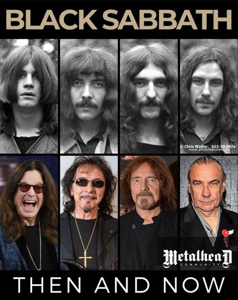 #BlackSabbath members, then and now #MetalheadCommunity #OzzyOsbourne #TonyIommi #GeezerButler #BillWard #HeavyMetal #MetalHistory #BritishHeavyMetal Black Sabbath Members, Ozzy Osbourne Black Sabbath, Tony Iommi, Hard Rock Music, Music Magazine, Heavy Metal Music, Heavy Metal Bands, Ozzy Osbourne, Black Sabbath