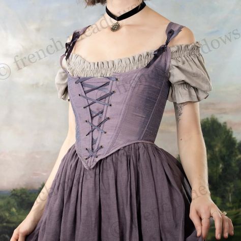 Renaissance Corsets – French Meadows Regency Stays, Crocheted Daisy, Silk Worm, Elven Princess, Wedding Corset, Purple Corset, Dark Mauve, Silk Dupioni, Blue Corset