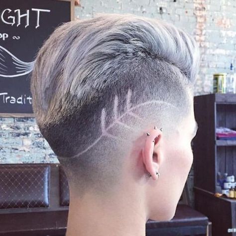 Pompadour Fade For Women Hair Tattoo Designs, Pompadour Fade, Undercut Hairstyles Women, Undercut Designs, Shaved Hair Designs, Hair Tattoo, Short Grey Hair, Hair Tattoos, Short Pixie Haircuts