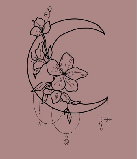 #CoolTattoos #TattooArt #InkMaster #TattooDesigns #InkedUp #TattooLovers #InkInspiration #TattooIdeas #CreativeInk #TattooStyle Moon With Plants Tattoo, Moon Drawing With Flowers, Moon Orchid Drawing, Flowers Associated With The Moon, Moon Orchid Tattoo, Moon And Plants Drawing, Moon And Orchid Tattoo, Line Work Moon Tattoo, Orchid Moon Tattoo