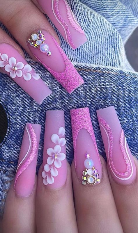 Trendy Nail Designs Unique, 3d Nail Designs Unique, Extravagant Nails Designs, Purple Acrylic Nails, Fancy Nails Designs, Nails Design With Rhinestones, Girly Acrylic Nails, Cute Acrylic Nail Designs, Dope Nail Designs