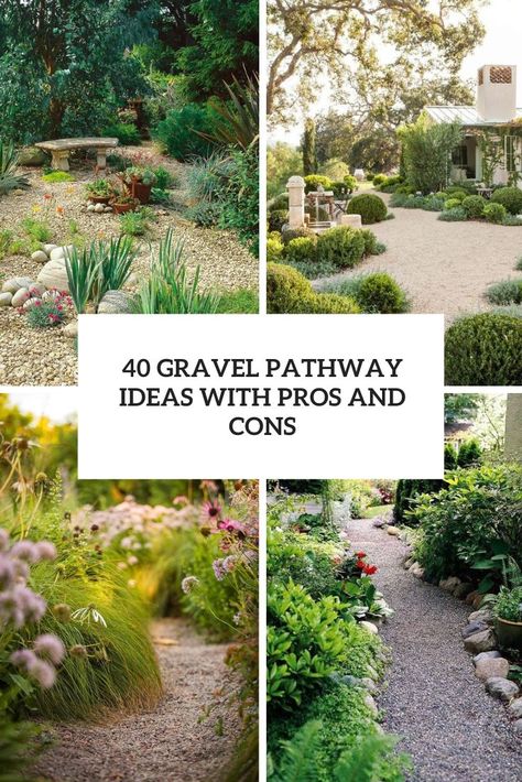 gravel pathway ideas with pros and cons cover Pea Gravel Walkway Pathways, Gravel Pathway Ideas, Pea Gravel Garden, Flagstone Pathway, Gravel Walkway, Gravel Pathway, Pathway Ideas, Modern Gardens, Gravel Landscaping