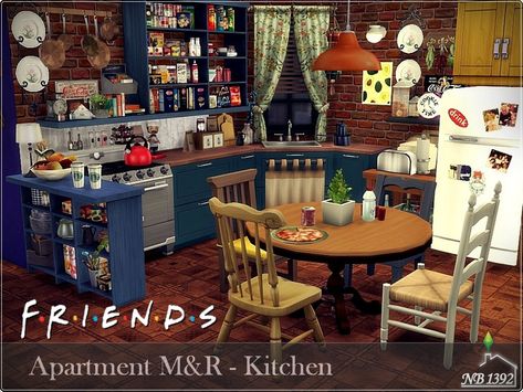 I present my version of the kitchen from Monica and Rachel's apartment, inspired by the TV series "Friends". Found in TSR Category 'Sims 4 Kitchen Rooms' Living Room 90s, 90s Living Room, Sims4 Ideas, City Living Apartment, 90s Kitchen, Monica Rachel, Friends Monica, Sims 4 City Living, 90s House