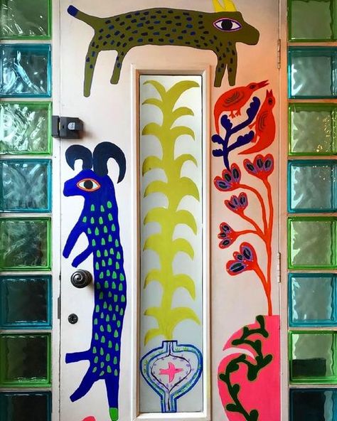 @icantaffordthisbutmaybeshecan on Instagram: "A lot of love for this front door painted by @isobelharveyart (Malika)" Door Murals, Painted Front Doors, Lampshades, Wabi Sabi, Room Diy, Diy Room Decor, Home Bedroom, Locs, Home Deco