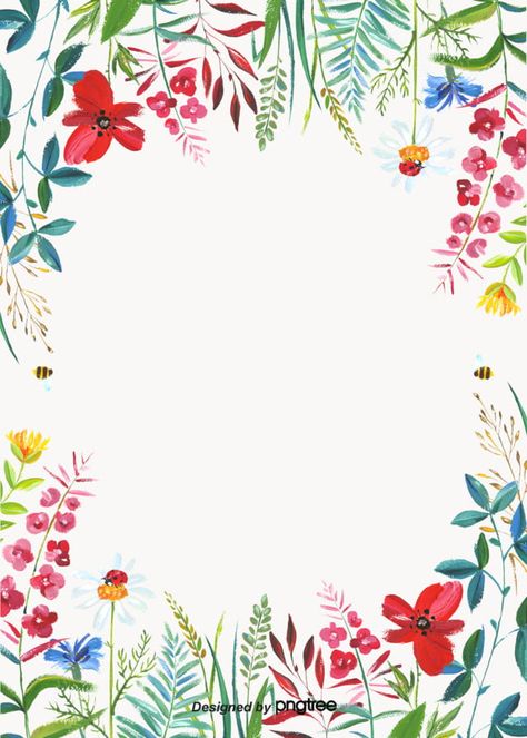 Colourful Flower Plant Border Background Colorful Flower Invitation, Plant Border Drawing, Borders And Frames Flowers, Flower Border Painting, Flowers Border Design, Flower Border Design, Plant Border, Green Leaf Background, Border Background