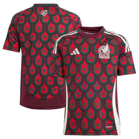 Get your kiddo geared up to support the Mexico National Team by grabbing them this 2024 Home Replica Jersey. This adidas gear features AEROREADY technology that will keep your little one dry and comfortable for the whole match. Its replica design and Mexico National Team graphics will have them feeling like their favorite player as the team takes the pitch. Mexico National Team, Adidas Country, Burgundy Top, The Pitch, Team Jersey, Custom Jerseys, One Team, Soccer Jersey, Big Boys