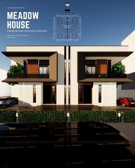 Twin Bungalow Elevation, Semi Detached House Exterior, Semi Detached House Design, Meadow House, Villa Exterior Design, Modern Bungalow Exterior, Townhouse Exterior, Duplex Design, Bungalow Exterior