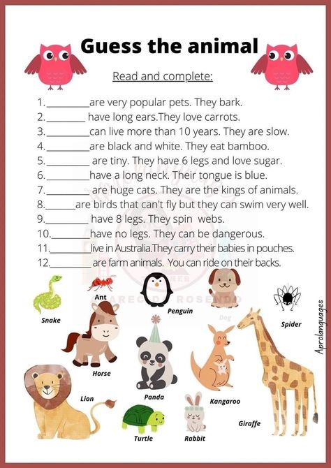 Vocabulary For Grade 1, Animal Vocabulary Worksheet, English Animals Worksheet, Teaching Vocabulary Activities, Animals Worksheets For Kids, English Animals, Animal Characteristics, Vocabulary For Kids, Animal Vocabulary