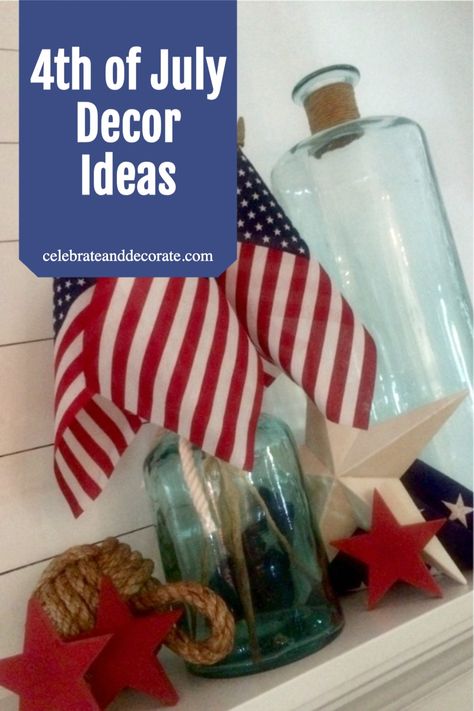 4th of July Decor Ideas Patriotic Mantle Decor, Patriotic Mantle, Martha Vineyard, Coffee Table Vignettes, Shiplap Fireplace, Fall Kitchen Decor, Fourth Of July Decor, Gold Home Decor, July Decor