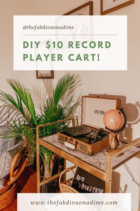 Are you a lover of music, DIY or both? Check out how I repurposed a thrifted cart into the perfect spot for my Record Player! Record Player Stand Diy, Diy Record Player Stand, Diy Record Player, Record Player Decor, Record Player Aesthetic, Victrola Record Player, Crosley Record Player, Diy Record, Modern Record Player