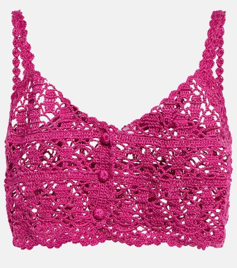 Bianca Crochet Cotton Crop Top in Pink - Anna Kosturova | Mytheresa Dark Fuschia, Anna Kosturova, Crochet Crop Top Pattern, Crop Top Designs, Cotton Crop Top, Crochet Coat, Pink Crochet, Legging Sport, Crochet Cardigan Pattern