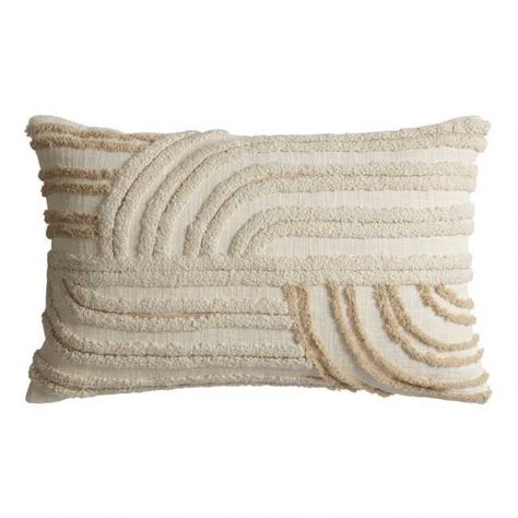 Ivory Tufted Curved Lines Lumbar Pillow | World Market Striped Decor, Cost Plus World Market, Lumbar Pillows, Curved Lines, Back Support, Embroidered Pillow, Toss Pillows, World Market, Outdoor Throw Pillows