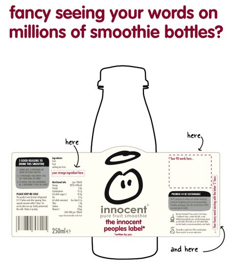 Innocent label Innocent Smoothie, Innocent Drinks, Beverage Packaging, Creative Advertising, Fruit Smoothies, Grocery Store, Sweet Potato, Smoothie, Potato