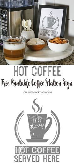 Hot Coffee Free Printable Coffee Station Sign is the perfect way to decorate & personalize your own coffee station in your home. via @KleinworthCo Coffee Station Signs, Coffee Free Printable, Christmas Pancakes, Coffee Printable, Room Illustration, Pancake Breakfast, Coffee Stations, Home Coffee Stations, Coffee Serving