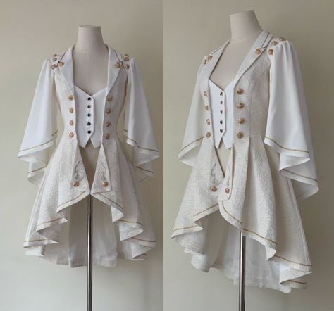 The Rules of Falling Moon Military Lolita Jacket, Blouse and Skirt Jacket On Waist Drawing, Ouji Fashion, Military Dresses, Diy Fashion Projects, Jacket Blouse, Moon Dress, White Costumes, Outfit Design, White Coat