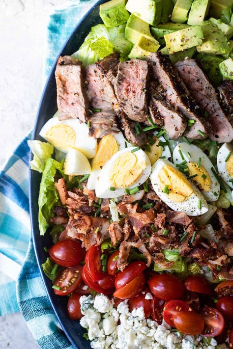 Steak Cobb Salad Recipe, Steak Salads For Dinner, Steak Cobb Salad, Cobb Salad Dressing Recipe, November Dinners, Classic Cobb Salad Recipe, Steak Salads, Eggs And Tomatoes, Steak Salad Recipe