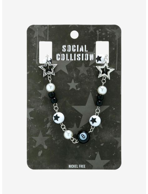 Social Collision 8 Ball Star Bead Necklace | Hot Topic Hot Topic Necklaces, Social Collision, Hot Topic Jewelry, Bday List, Black And White Stars, Grunge Outfit, Aesthetic Grunge Outfit, Cute Birthday Gift, Funky Outfits