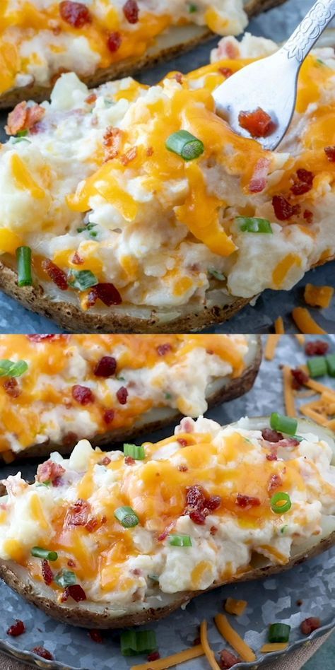 Recept Pasta Oven, Best Twice Baked Potatoes, Loaded Potatoes, Potato Side Dish, Cheese Potato, Baked Potato Recipes, Potato Sides, Twice Baked, Twice Baked Potatoes