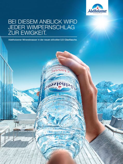 Water Ads, Japan Advertising, Visual Advertising, Food Web Design, Creative Advertising Photography, Digital Advertising Design, Printed Water Bottles, Social Media Advertising Design, Publicidad Creativa