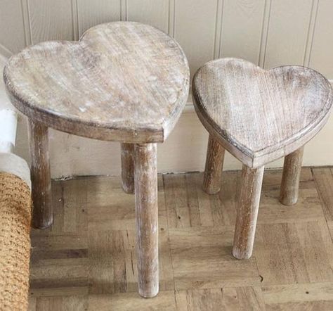 designer furniture and unique furniture in heart shapes Vibeke Design, Wood Hearts, Table Stool, Wooden Stools, Wooden Heart, Into The Woods, Rustic Table, Shabby Chic Style, Wooden Hearts