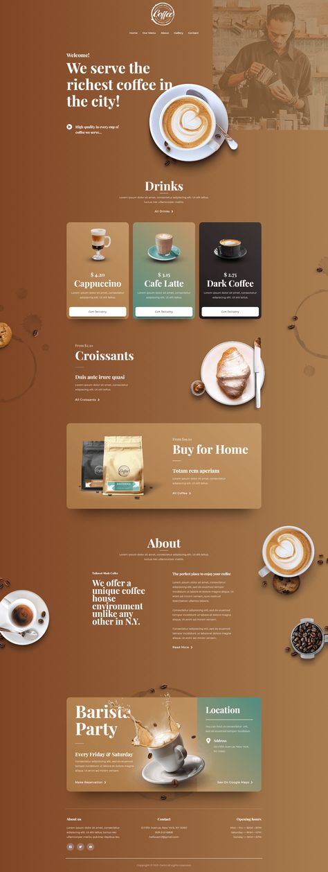 It's Coffee Time! on Behance Coffee Email Design, Coffee Website Design Inspiration, Coffee Web Design, Coffee Landing Page, Coffee Website Design, Coffee Layout, Coffee Websites, Coffee Moodboard, Cafe Website Design