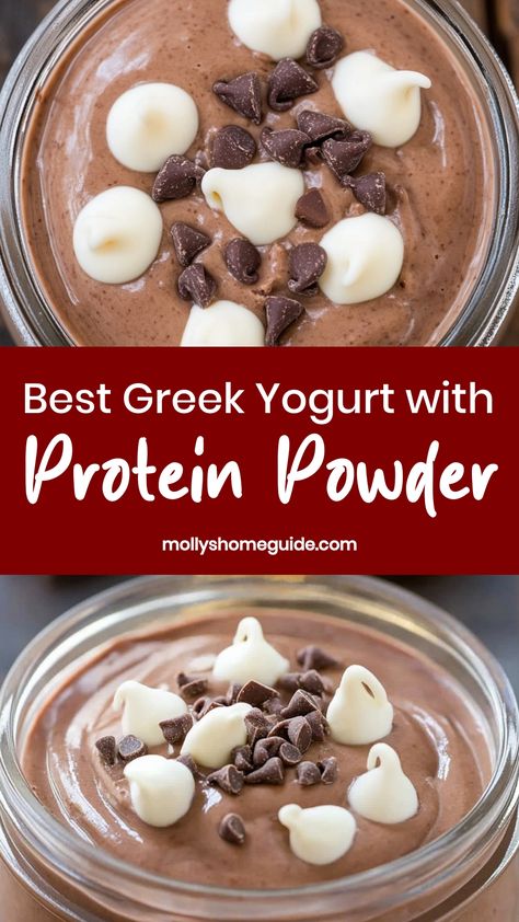 Looking for a delicious way to boost your protein intake? Try mixing Greek yogurt with protein powder for a nutritious and satisfying snack or post-workout treat. The creamy texture of Greek yogurt combined with the added protein from the powder creates a winning combination that will keep you full and energized. Customize your mix by choosing your favorite flavor of protein powder to complement the tangy taste of the yogurt. Protein Powder Greek Yogurt Recipes, Protein Yogurt Bowl Recipes, Protein Greek Yogurt Recipes, Greek Yogurt Treats, Protein Powder Ideas, Yogurt With Protein Powder, Protein Yogurt Bowls, High Protein Granola Recipe, Yogurt Protein Shake