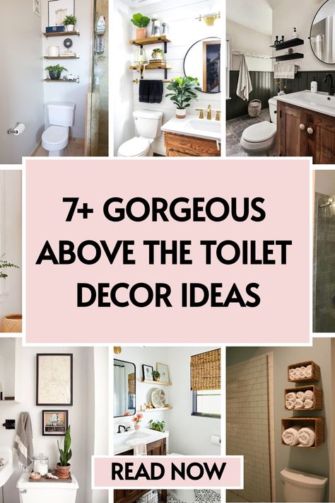 7 above the toilet decor ideas Bathroom Ideas Shelves Above Toilet, Bathroom Above The Toilet Ideas, What To Put Above Toilet In Bathroom, Above Toilet Decor Modern, Above The Toilet Decor, Shelves Behind Toilet, Above Toilet Decor, Toilet Storage Ideas, Toilet Decor Ideas