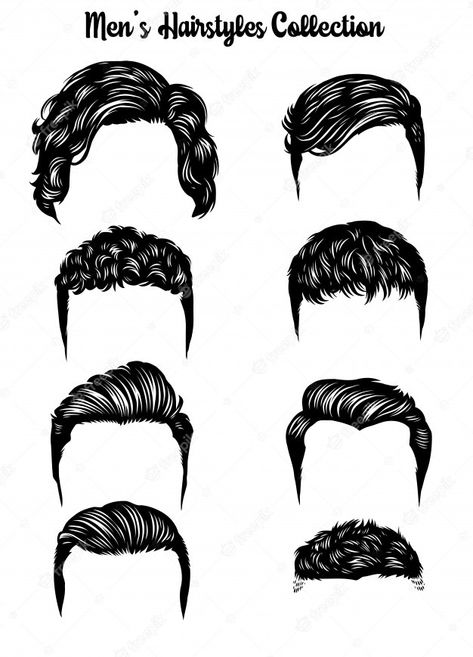 Older Male Hairstyles, Male Hair Drawing, Male Hairstyles Drawing, Drawing Male Hair, Hairstyles Mens, Older Mens Hairstyles, Hair Vector, Pompadour Hairstyle, Hair Illustration