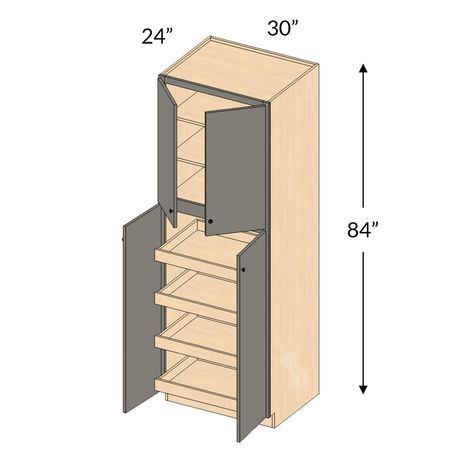 30" wide, 84" high, 24" deep (2 shelves) Counter Top Pantry, Stacked Wall Cabinets Pantry, Kitchen Wall Pantry Cabinets, Kitchen Pantry Cabinets Free Standing, Pantry Design Cabinets, Tall Cabinets Kitchen, Pantry Cabinets In Kitchen, Wall Pantry Cabinets, Built In Pantry Cabinet