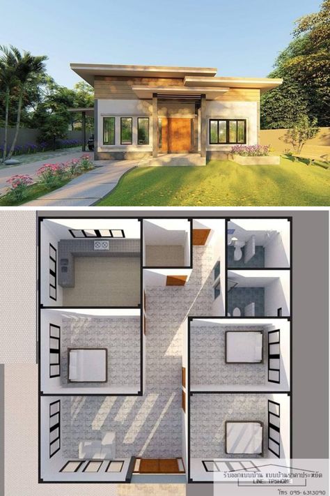 Small 3 Bedroom House Plans Modern, Cheap House Plans, Mini House Plans, Bungalow Designs, Small House Blueprints, Small Modern House Plans, Three Bedroom House Plan, Little House Plans, Mother Photos