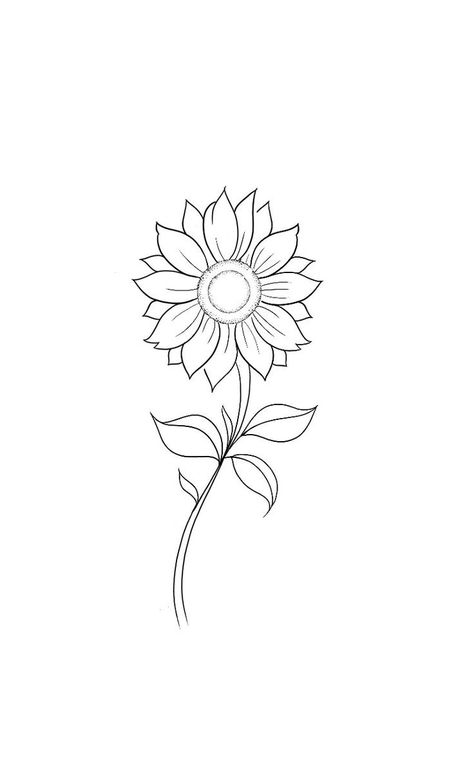 Minimal Sunflower Tattoo Simple, Sunflower Tattoo Stencil Outline, Sunflower Tattoo Design Simple, Small Sunflower Drawing, Sunflower And Tulip Tattoo, Sunflower Stencil Tattoo, Simple Sunflower Tattoo Outline, Sunflower Line Tattoo, Sunflower Outline Tattoo