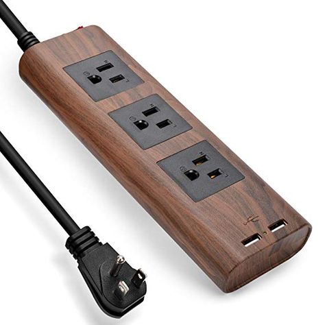 Amazon.com: Desktop Power Strip with USB - JACKYLED 10ft Flat Plug Extension Cord Vintage Surge Protector 3 Outlets Electrical Power Outlet Extender Fire-Retardant USB Charging Station - Brown Walnut Wood Grain: Home Audio & Theater Extension Board, Bedroom Products, Indoor Ideas, Lead Holder, Outlet Extender, Wooden Products, Extension Lead, Usb Charging Station, Diy Electrical