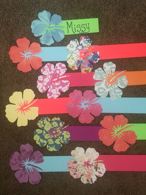 Hibiscus flower door decs for Tropical RA hall Plant Door Decs, Flower Door Decs, Lilo And Stitch Ra Theme, Butterfly Door Decs, Flower Door Decs Ra, Ra Door Decs College Name Tags, Tropical Doors, Door Decorations College, Dorm Room Doors